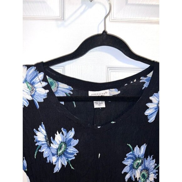 Vintage 90S AMERICAN ANGEL Navy Floral Crinkle Maxi Dress Goth Cottagecore - Picture 6 of 11